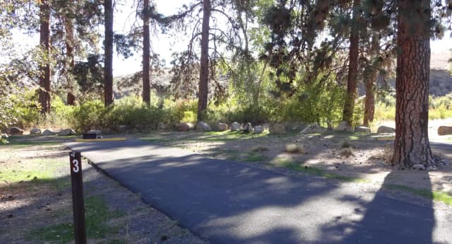 Parking pad and fire ring at Big Pines Campsite #3
