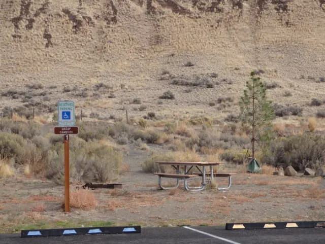 2 parking spots, picnic table and fire ring at Big Pines Group Campsite #D