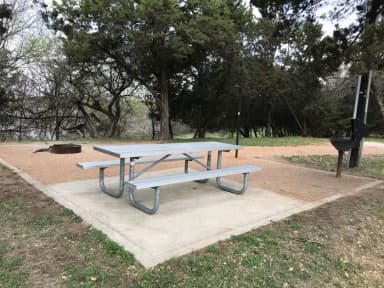 Picnic table, grill, and fire ring