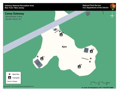 Overhead map of the campsites in the Ajax loop, Ajax · Site A02 at Camp Gateway - Sandy Hook