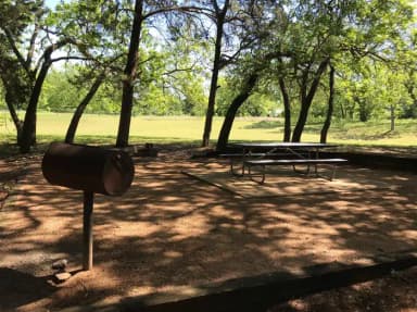 Picnic table, grill, and fire ring