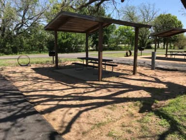 Covered picnic table, grill, and fire ring