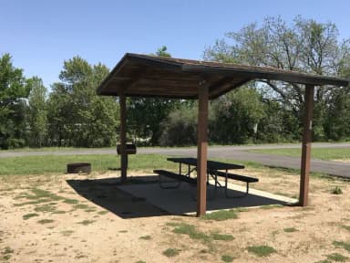 Covered picnic table, grill, and fire ring