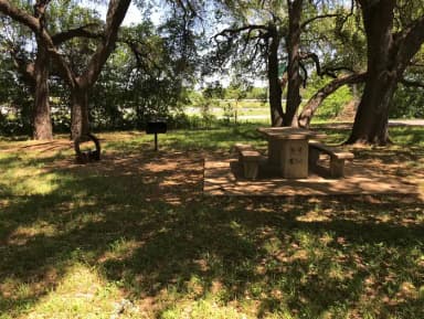Tent site with picnic table, grill, and fire ring