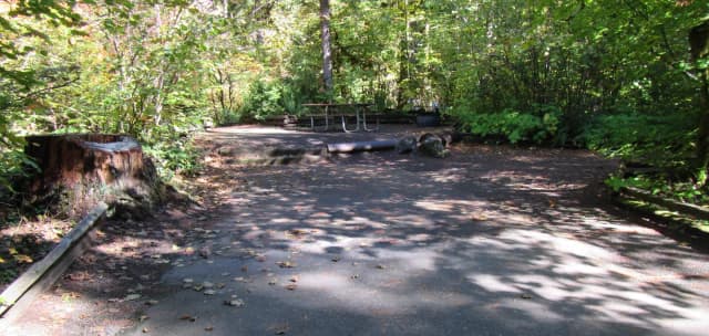 Whole camp site with steps up to camping area, parking spur measures 41'X12'