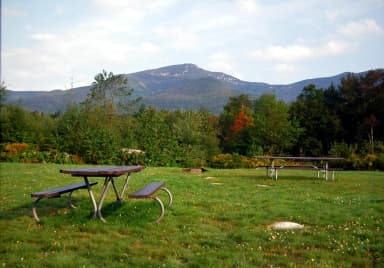 Mountain view and picnic table