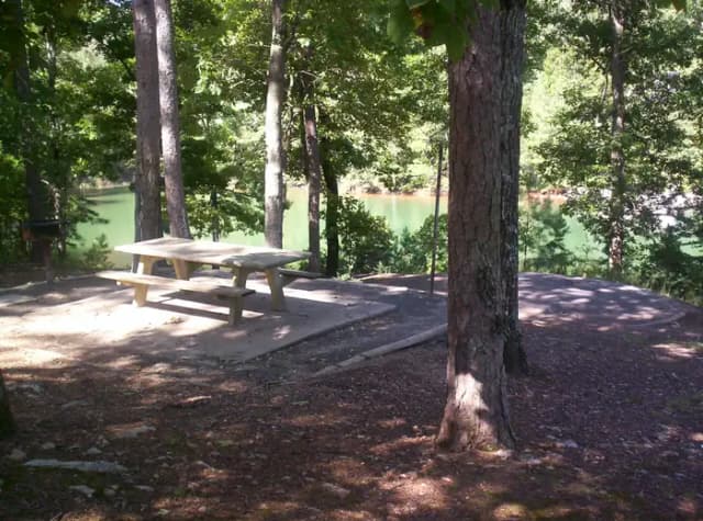 water view, picnic table, flat site.
