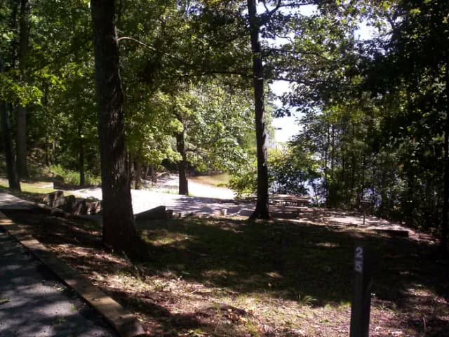 Shaded site, steps down to site.