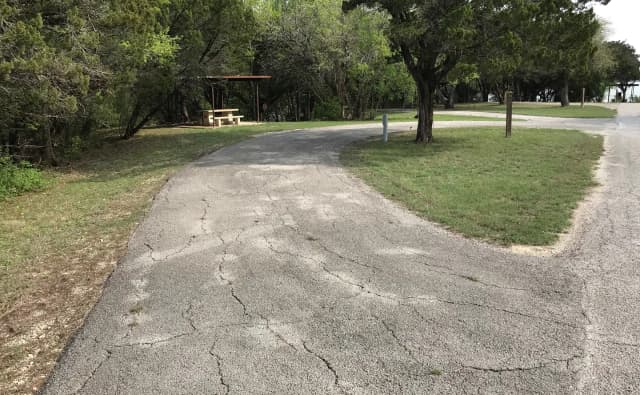 Pull through RV site with grill and covered picnic table