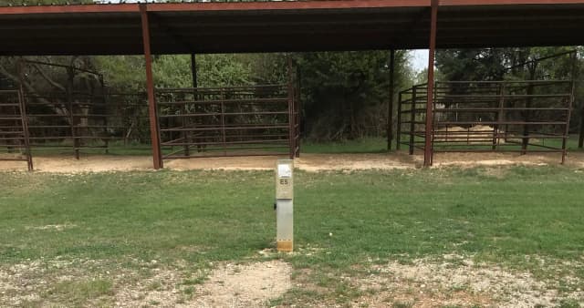 Equestrian site hookup with two stalls and restroom/shower facility nearby