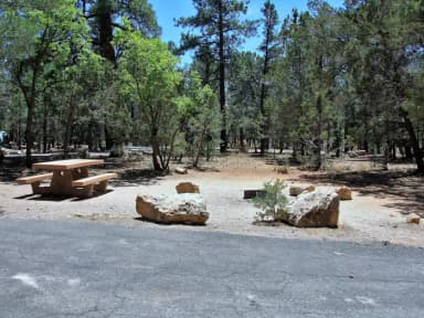 Parking spot, fire pit, and picnic table, Mather Campground