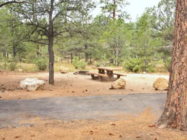 Picnic table, fire pit, and parking spot, Mather Campground