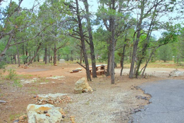Picnic table, fire pit, and parking spot, Mather Campground