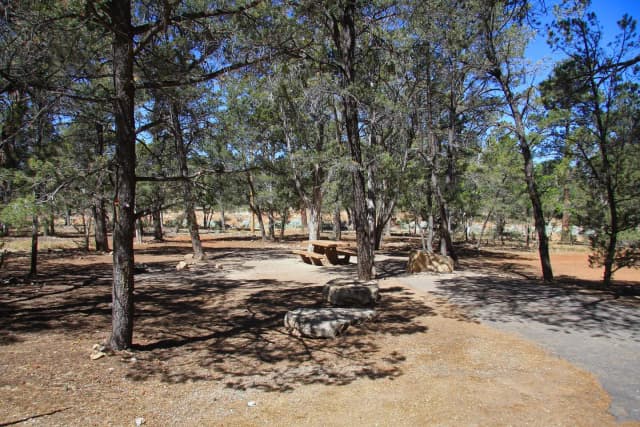 Picnic table, fire pit, and parking spot, Mather Campground