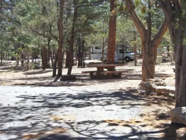 Picnic table, fire pit, and parking spot, Mather Campground