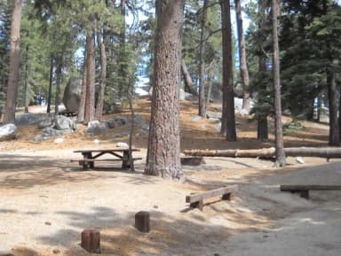 Boulder Basin campsite 8 with picnic table and fire pit.