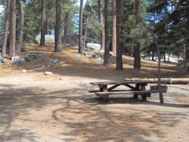 Boulder Basin campsite 8 with picnic table and fire pit.