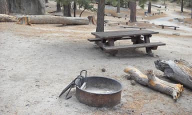 Boulder Basin campsite 22 with picnic table and fire pit.