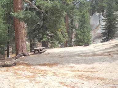 Boulder Basin campsite 28 with picnic table and fire pit.