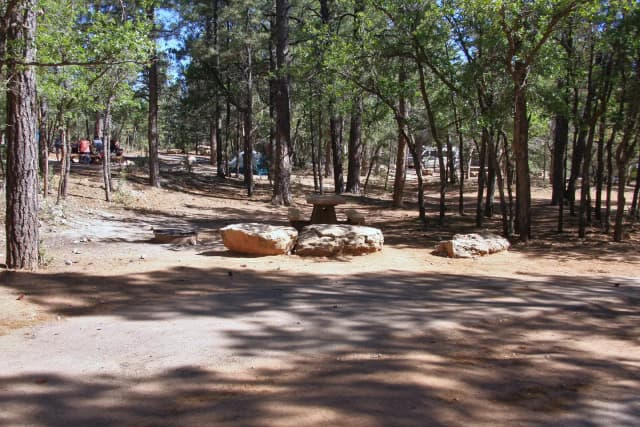 Picnic table, fire pit, and parking spot, Mather Campground