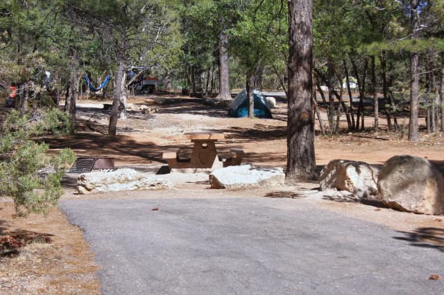 Picnic table, fire pit, and parking spot, Mather Campground