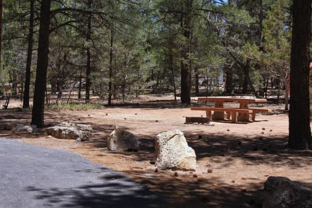Picnic table, fire pit, and parking spot, Mather Campground