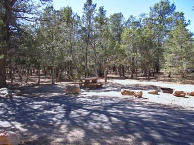 Picnic table, fire pit, and parking spot, Mather Campground