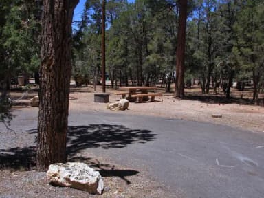Picnic table, fire pit, and parking spot, Mather Campground