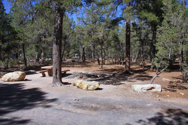 Picnic table, fire pit, and parking spot, Mather Campground