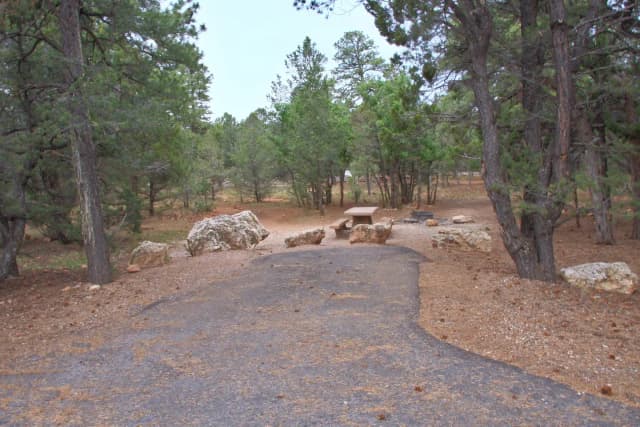 Picnic table, fire pit, and parking spot, Mather Campground