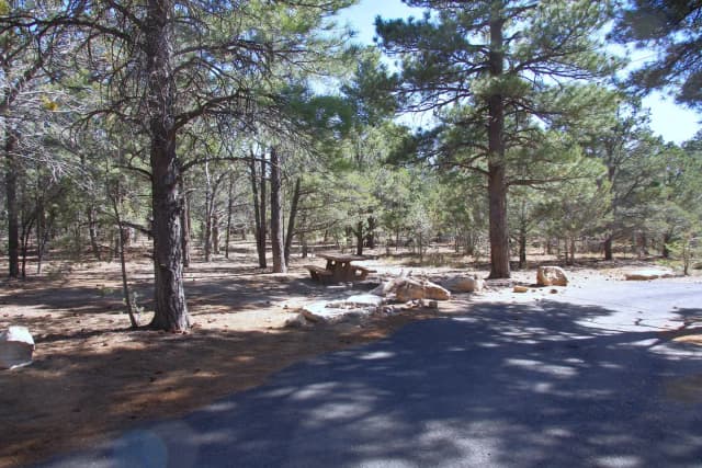Picnic table, fire pit, and parking spot, Mather Campground