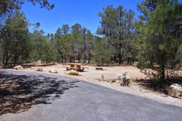 Picnic table, fire pit, and parking spot, Mather Campground