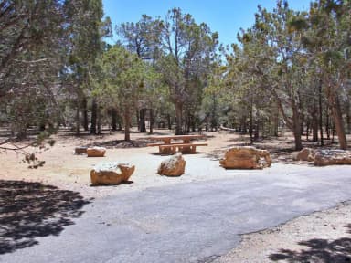 Picnic table, fire pit, and parking spot, Mather Campground