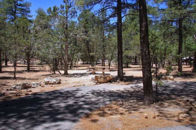 Picnic table, fire pit, and parking spot, Mather Campground