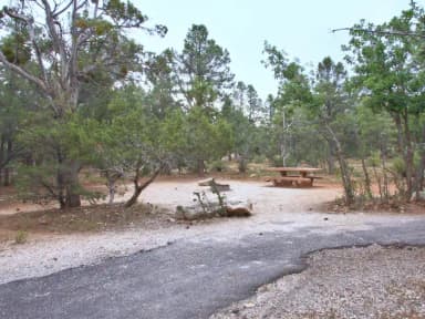 Picnic table, fire pit, and parking spot, Mather Campground