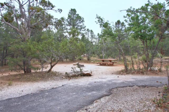 Picnic table, fire pit, and parking spot, Mather Campground
