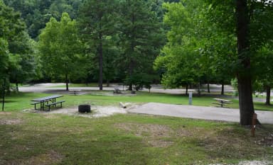 Campsite 31 showing parking spur, picnic tables, and fire ring