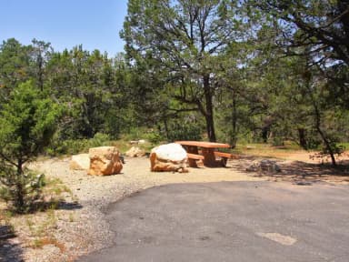 Picnic table, fire pit, and parking spot, Mather Campground