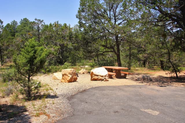 Picnic table, fire pit, and parking spot, Mather Campground