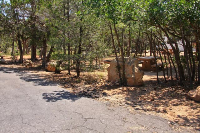 Picnic table, fire pit, and parking spot, Mather Campground