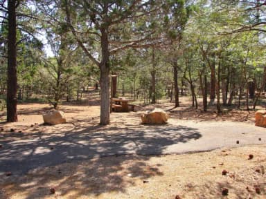 Picnic table, fire pit, and parking spot, Mather Campground