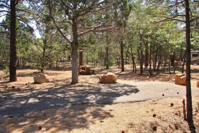 Picnic table, fire pit, and parking spot, Mather Campground
