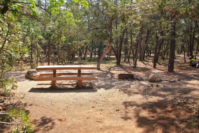 Picnic table, fire pit, and parking spot, Mather Campground