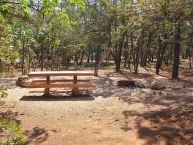 Picnic table, fire pit, and parking spot, Mather Campground