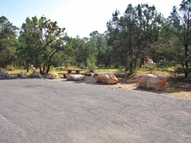 Picnic table, fire pit, and parking spot, Mather Campground