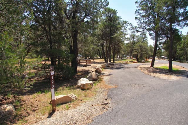 Picnic table, fire pit, and parking spot, Mather Campground