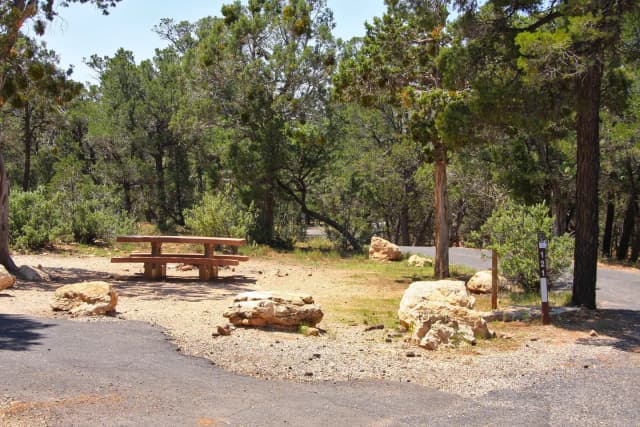 Picnic table, fire pit, and parking spot, Mather Campground