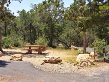 Picnic table, fire pit, and parking spot, Mather Campground