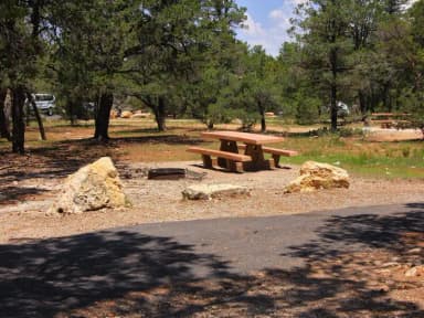 Picnic table, fire pit, and parking spot, Mather Campground