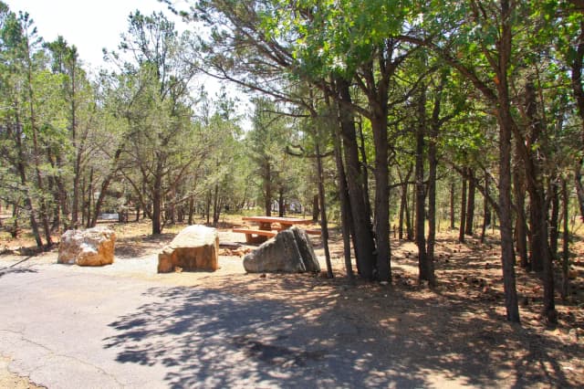 Picnic table, fire pit, and parking spot, Mather Campground